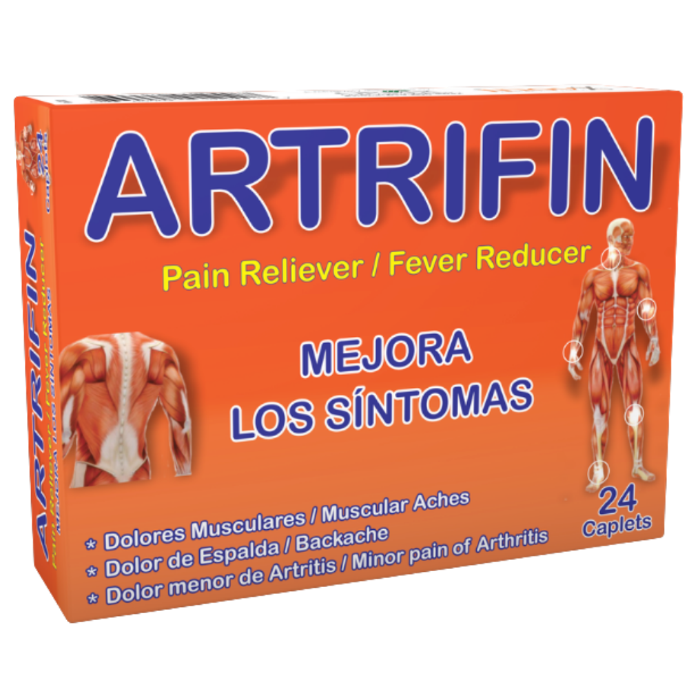 Artrifin 24 caplets retail box, triple-active pain reliever and fever reducer